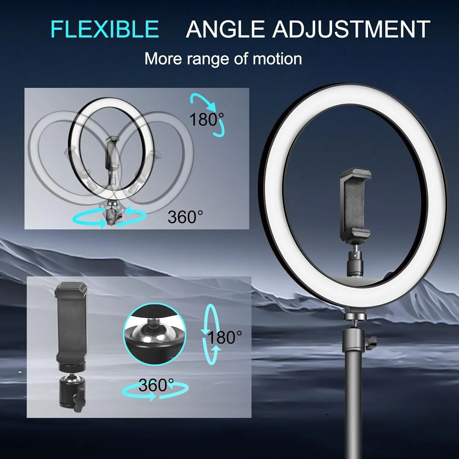 10'' Ring Light for Desk, LED Selfie RingLight with Stand- Suitable for Phones and Cameras, for Makeup/Photography/Videos/Vlog/TikTok