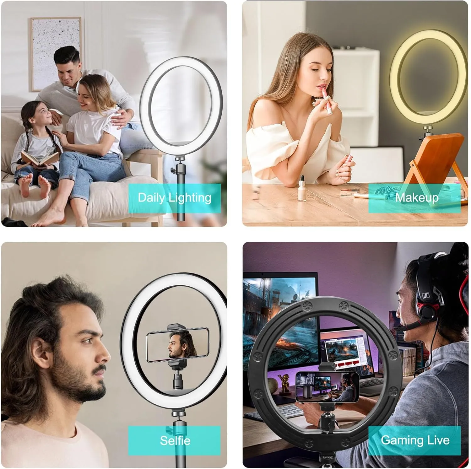 10'' Ring Light for Desk, LED Selfie RingLight with Stand- Suitable for Phones and Cameras, for Makeup/Photography/Videos/Vlog/TikTok