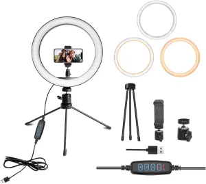 10'' Ring Light for Desk, LED Selfie RingLight with Stand- Suitable for Phones and Cameras, for Makeup/Photography/Videos/Vlog/TikTok