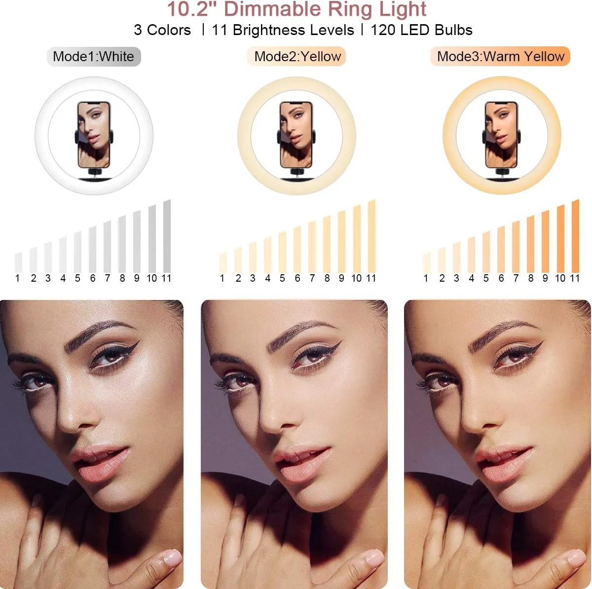 10" Desktop Selfie Ring Light with Stand and Phone Holder for iPhone Android, 3 Light Modes Dimmable LED Ringlight for YouTube/Video Shooting/Streaming/Makeup with Remote Shutter Black