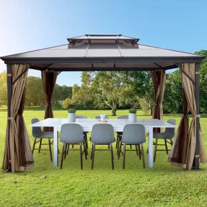 10x10' Hardtop Patio Gazebo  Aluminum Frame w/ Curtains & Mesh
