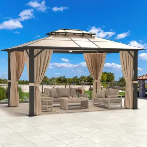 10'x13' PVC Roof Gazebo - Aluminum Frame, Double Roof & Privacy Curtains