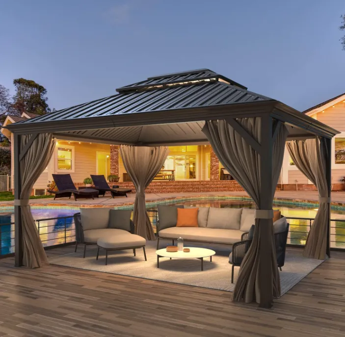 12' x 14' Hardtop Gazebo  Rustproof Aluminum Frame, Double Roof