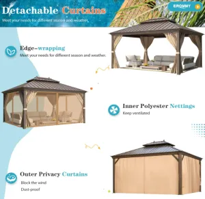 12' x 14' Hardtop Gazebo  Rustproof Aluminum Frame, Double Roof