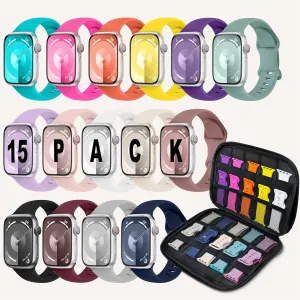 15 Pack Sport Bands with Storage Case Compatible for Apple Watch Band 40mm 41mm 38mm 44mm 45mm 46mm 42mm 49mm Women Men,Soft Silicone Strap Watch Band for iWatch Series 10 9 8 7 6 SE 5 4 3 2 1 Ultra