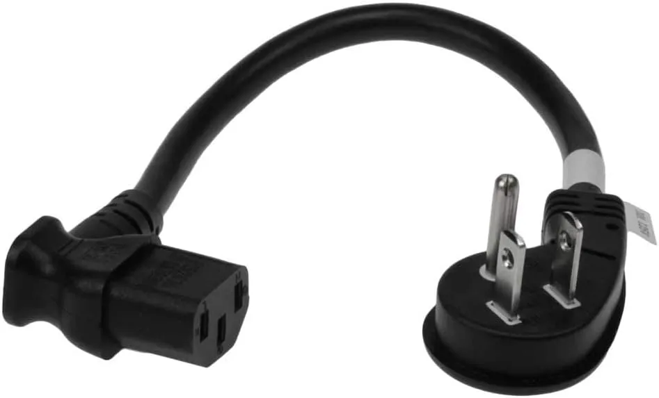 15ft Low Profile Angle NEMA 5-15P to C13 Right Angle Power Cord, 18AWG SJT Heavy-Duty, 10A, 125V