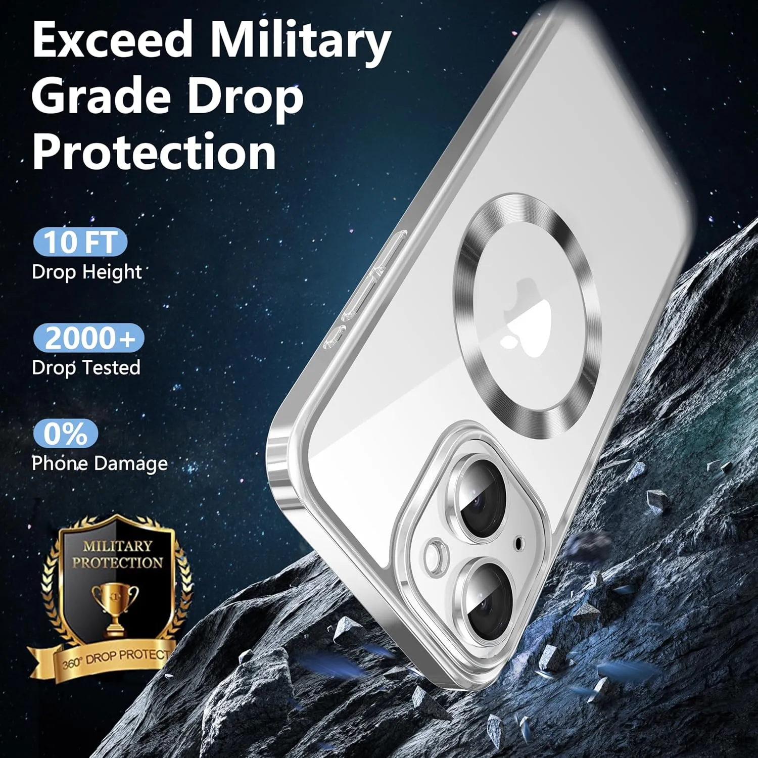 2 in 1 for iPhone 12 Case Crystal Clear, Not Yellowing, Compatible with Magsafe, with 1X Screen Protector   Camera Lens Protector, Shockproof Protective iPhone 12 Case, Silver