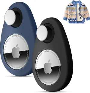 2 Pack Airtag Holder for Kids Hidden,GPS Tracker Case, Anti-Removal Airtag Silicone Case with Pins, Suitable for Children, Elderly, Pets, Backpack, Luggage (Black & Navy Blue, 2 Pack)