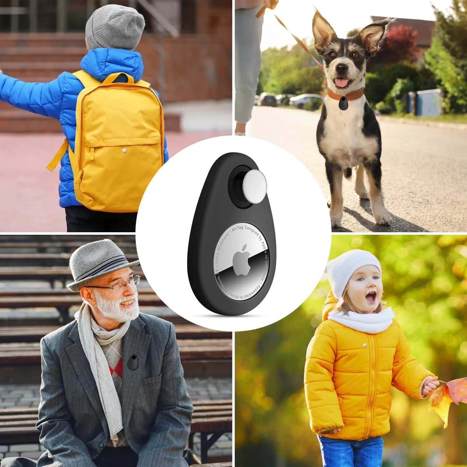 2 Pack Airtag Holder for Kids Hidden,GPS Tracker Case, Anti-Removal Airtag Silicone Case with Pins, Suitable for Children, Elderly, Pets, Backpack, Luggage (White & Black, 2 Pack)