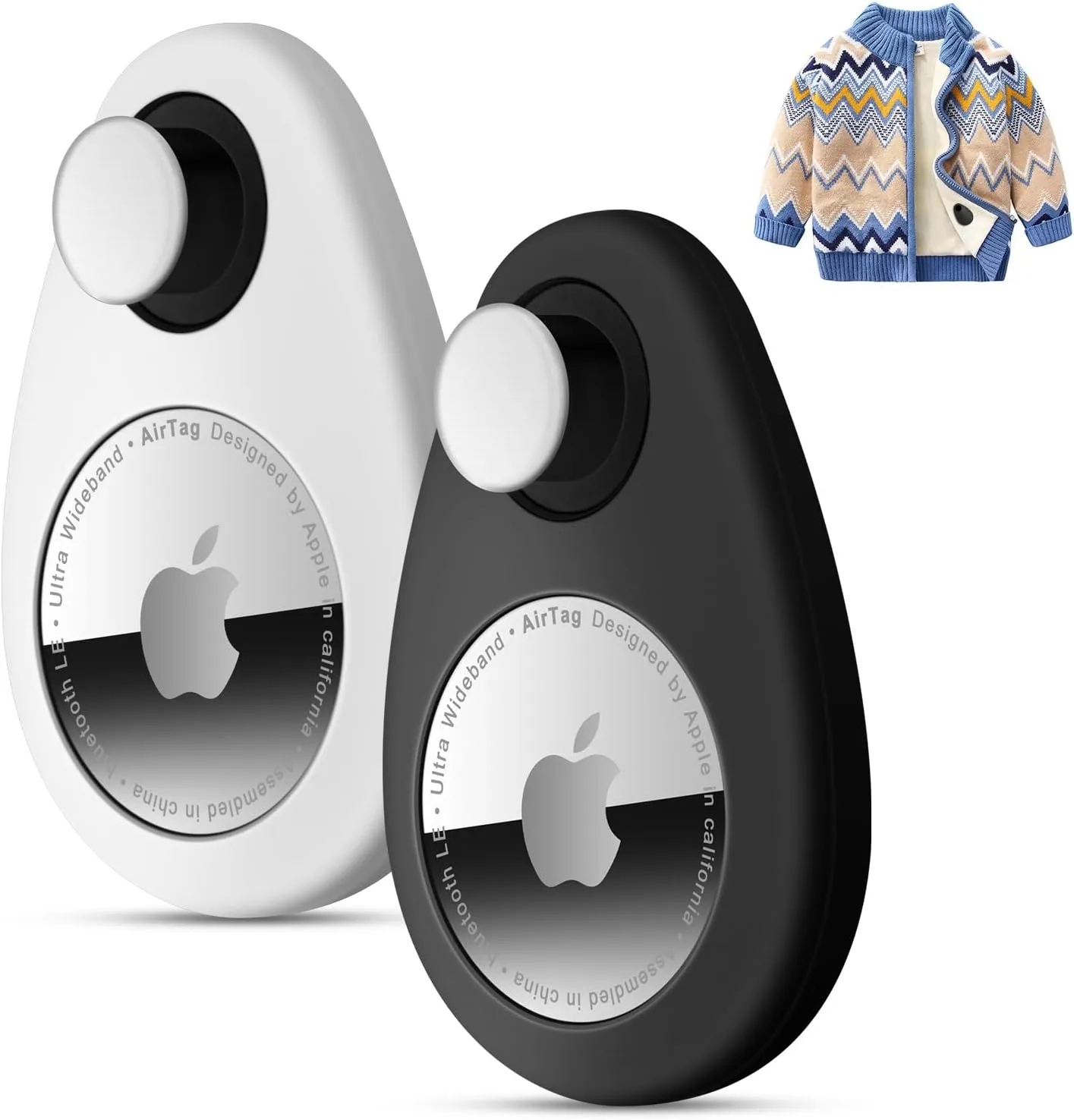 2 Pack Airtag Holder for Kids Hidden,GPS Tracker Case, Anti-Removal Airtag Silicone Case with Pins, Suitable for Children, Elderly, Pets, Backpack, Luggage (White & Black, 2 Pack)
