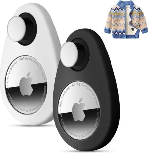 2 Pack Airtag Holder for Kids Hidden,GPS Tracker Case, Anti-Removal Airtag Silicone Case with Pins, Suitable for Children, Elderly, Pets, Backpack, Luggage (White & Black, 2 Pack)
