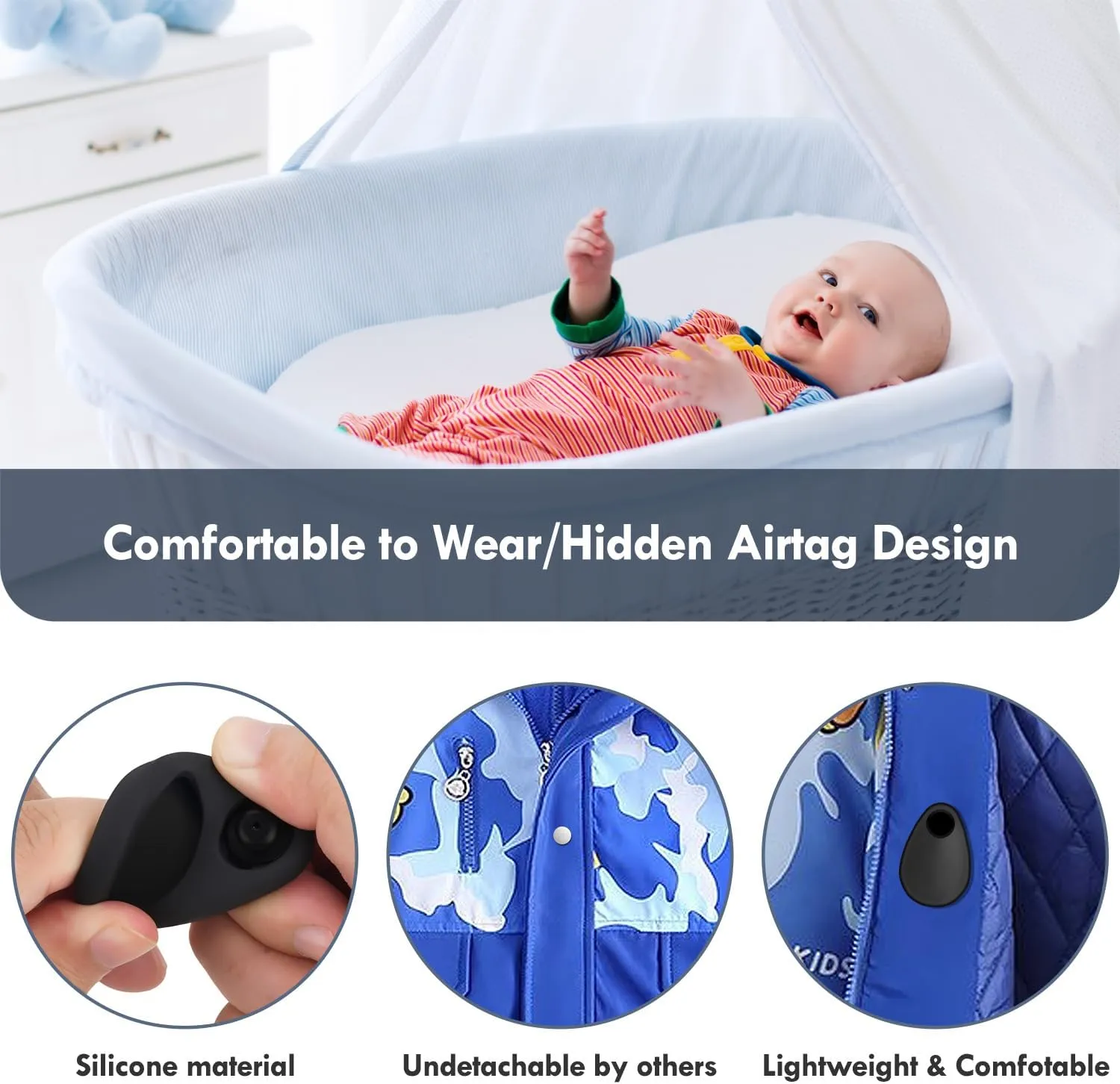 2 Pack Airtag Holder for Kids Hidden,GPS Tracker Case, Anti-Removal Airtag Silicone Case with Pins, Suitable for Children, Elderly, Pets, Backpack, Luggage (White & Black, 2 Pack)