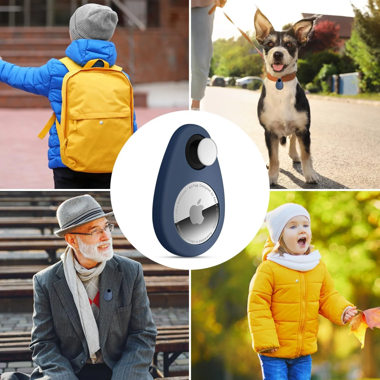 2 Pack Airtag Holder for Kids Hidden,GPS Tracker Case, Anti-Removal Airtag Silicone Case with Pins, Suitable for Children, Elderly, Pets, Backpack, Luggage (White & Navy Blue, 2 Pack)