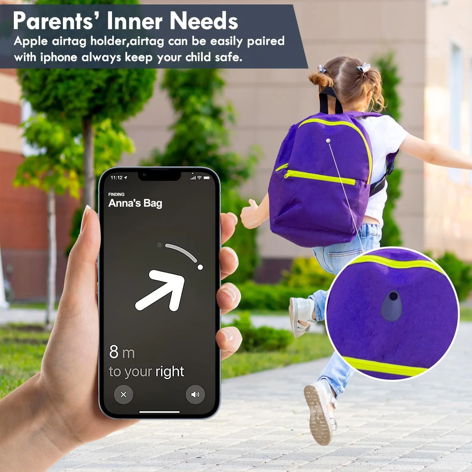2 Pack Airtag Holder for Kids Hidden,GPS Tracker Case, Anti-Removal Airtag Silicone Case with Pins, Suitable for Children, Elderly, Pets, Backpack, Luggage (White & Navy Blue, 2 Pack)