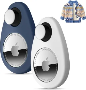 2 Pack Airtag Holder for Kids Hidden,GPS Tracker Case, Anti-Removal Airtag Silicone Case with Pins, Suitable for Children, Elderly, Pets, Backpack, Luggage (White & Navy Blue, 2 Pack)