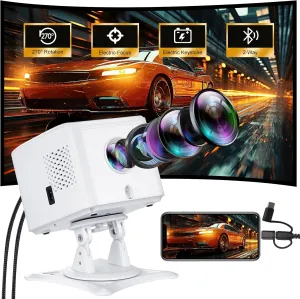 [270Adjustable Stand] Mini Projector with Bluetooth,Electric Focus & Auto Keystone 1080P Projector ,300" Supported Portable Movie Outdoor Projector for Home Video Compatible with Smartphone/Laptop