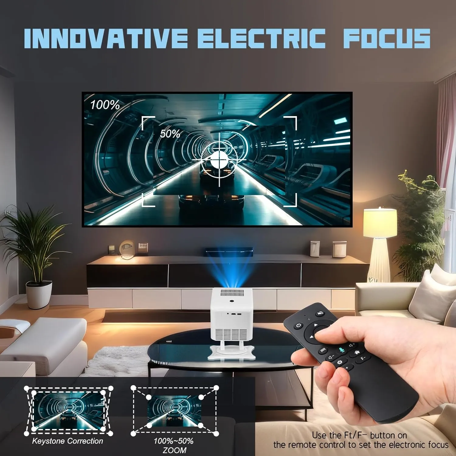[270Adjustable Stand] Mini Projector with Bluetooth,Electric Focus & Auto Keystone 1080P Projector ,300" Supported Portable Movie Outdoor Projector for Home Video Compatible with Smartphone/Laptop