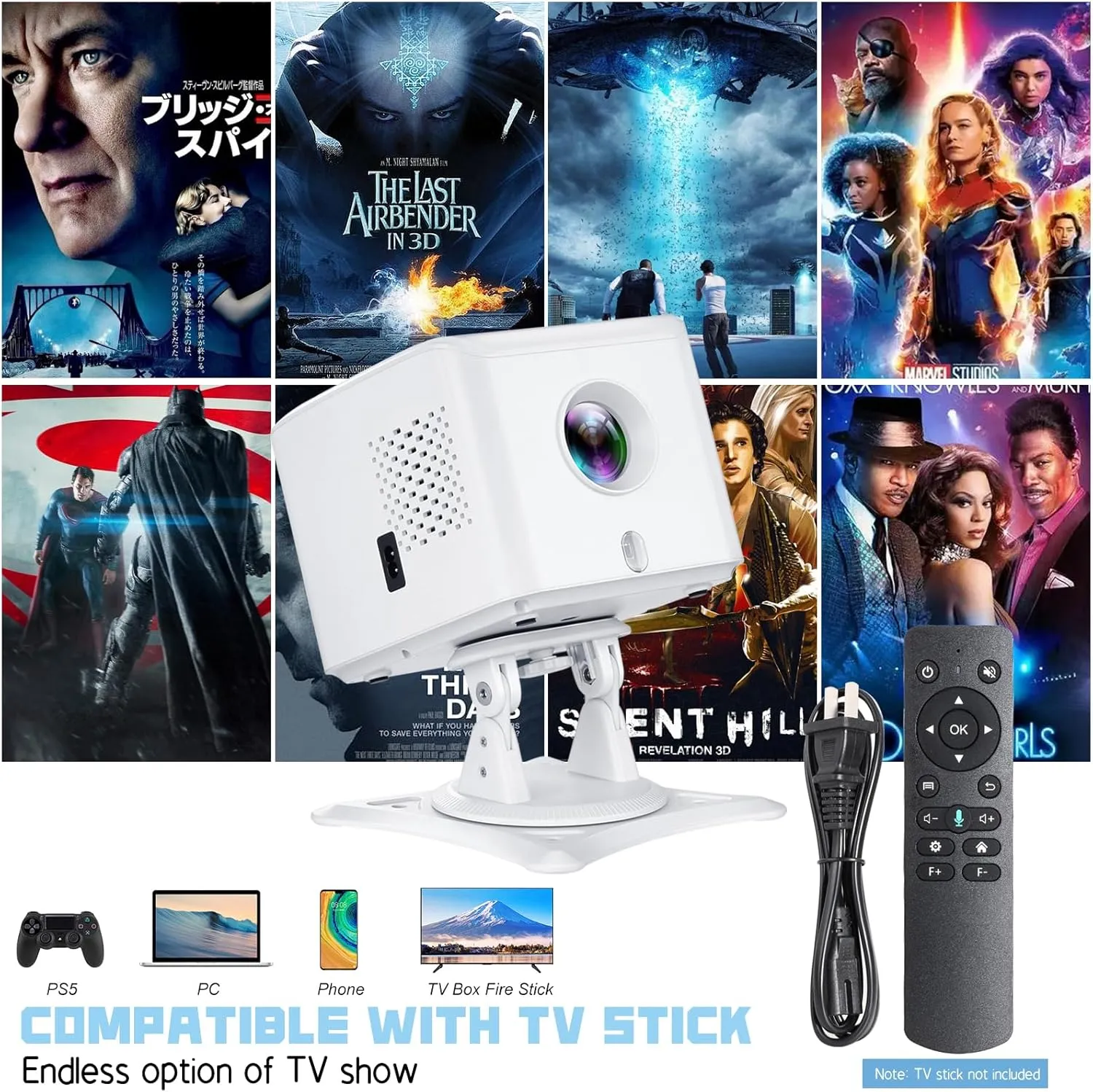 [270Adjustable Stand] Mini Projector with Bluetooth,Electric Focus & Auto Keystone 1080P Projector ,300" Supported Portable Movie Outdoor Projector for Home Video Compatible with Smartphone/Laptop