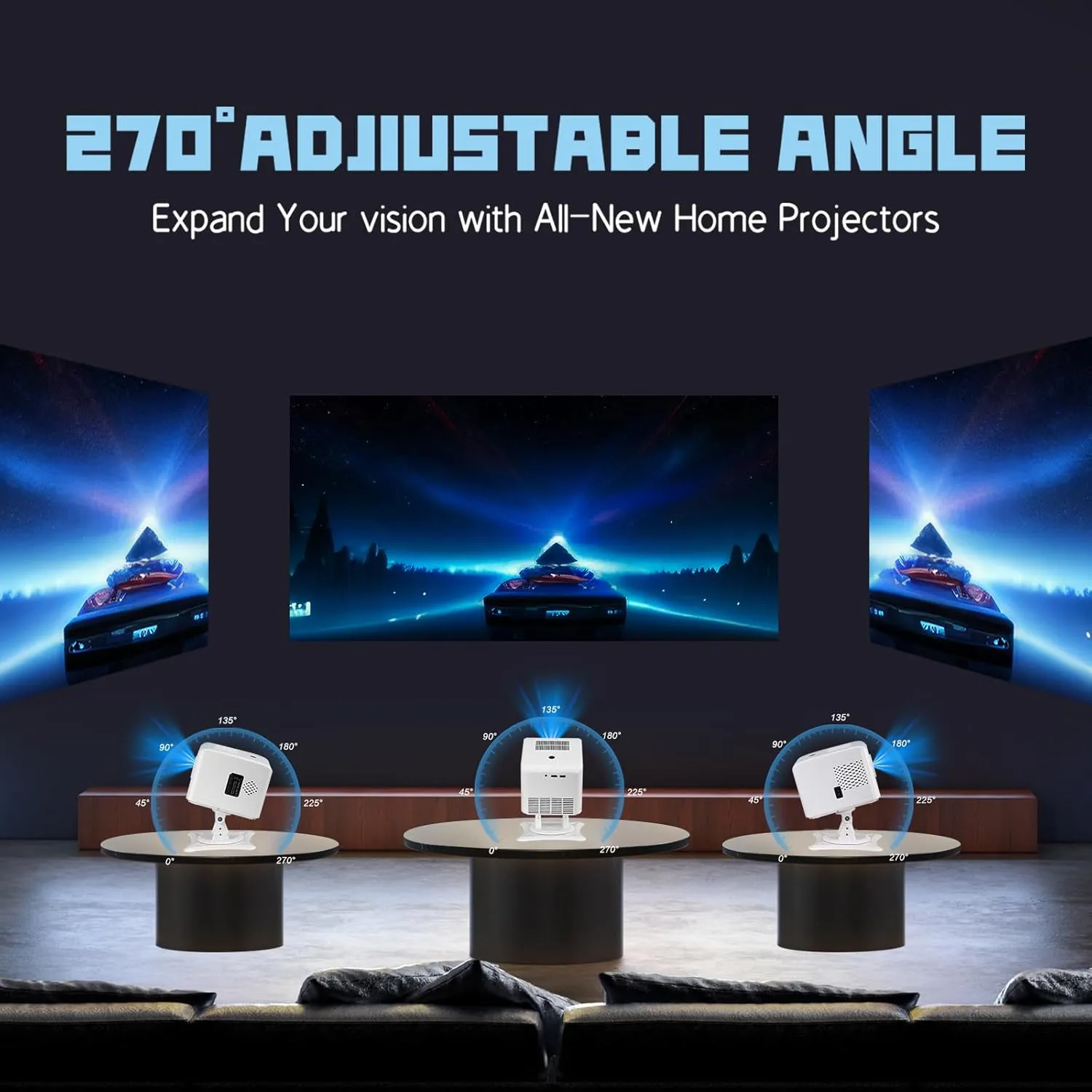 [270Adjustable Stand] Mini Projector with Bluetooth,Electric Focus & Auto Keystone 1080P Projector ,300" Supported Portable Movie Outdoor Projector for Home Video Compatible with Smartphone/Laptop