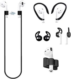 4 in 1 Anti-Lost Accessories for Airpods, Airpods Strap Magnetic Cord, Ear Hooks and Covers Compatible with Airpods 1 & 2, Airpods Watch Band Holder, Blac