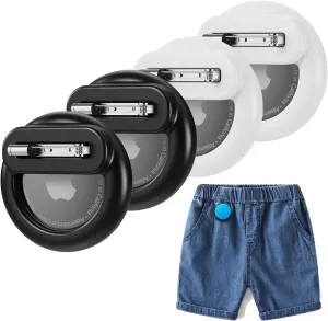 4 Pack Mini AirTag Holder for Kids, Silicone Hidden AirTag Holder with Safety Pin for Clothes, GPS Tracker Case Clip Compatible with Apple Air Tag (Black, Black, White, White)