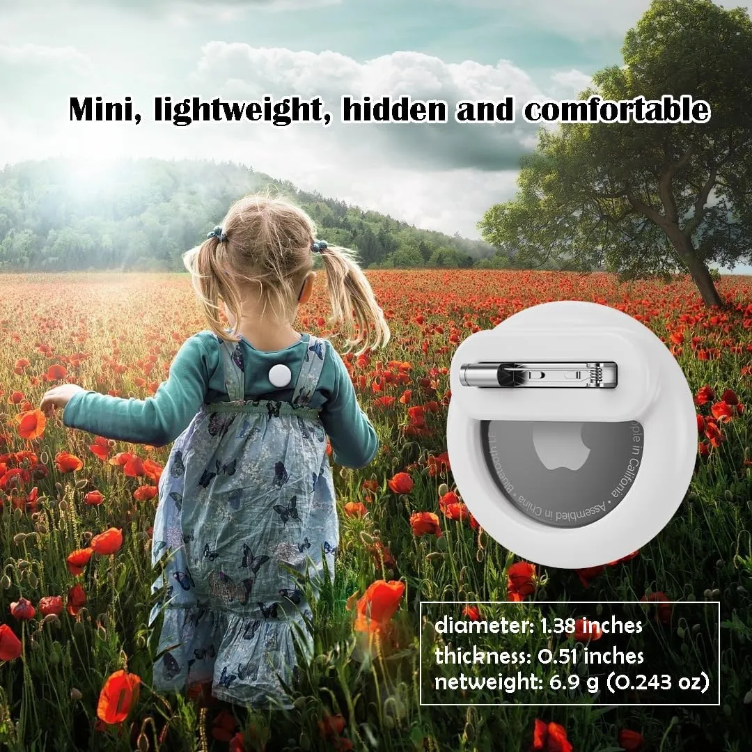 4 Pack Mini AirTag Holder for Kids, Silicone Hidden AirTag Holder with Safety Pin for Clothes, GPS Tracker Case Clip Compatible with Apple Air Tag (Black, Black, White, White)