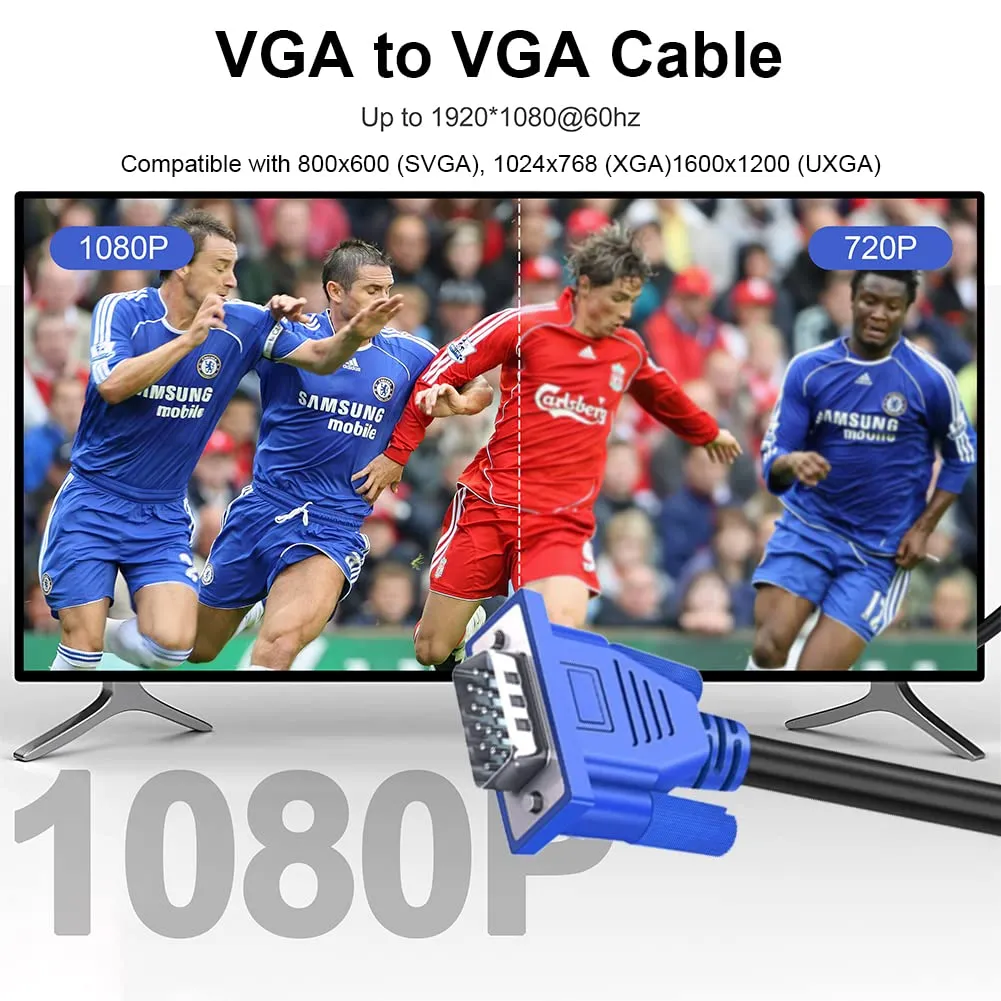 5-Pack VGA Cable 6 Feet,Male VGA to VGA Male Monitor Computer Cable Adapter Cord HD15 1080P Full HD High Resolutionfor TV Computer Projector-Blue