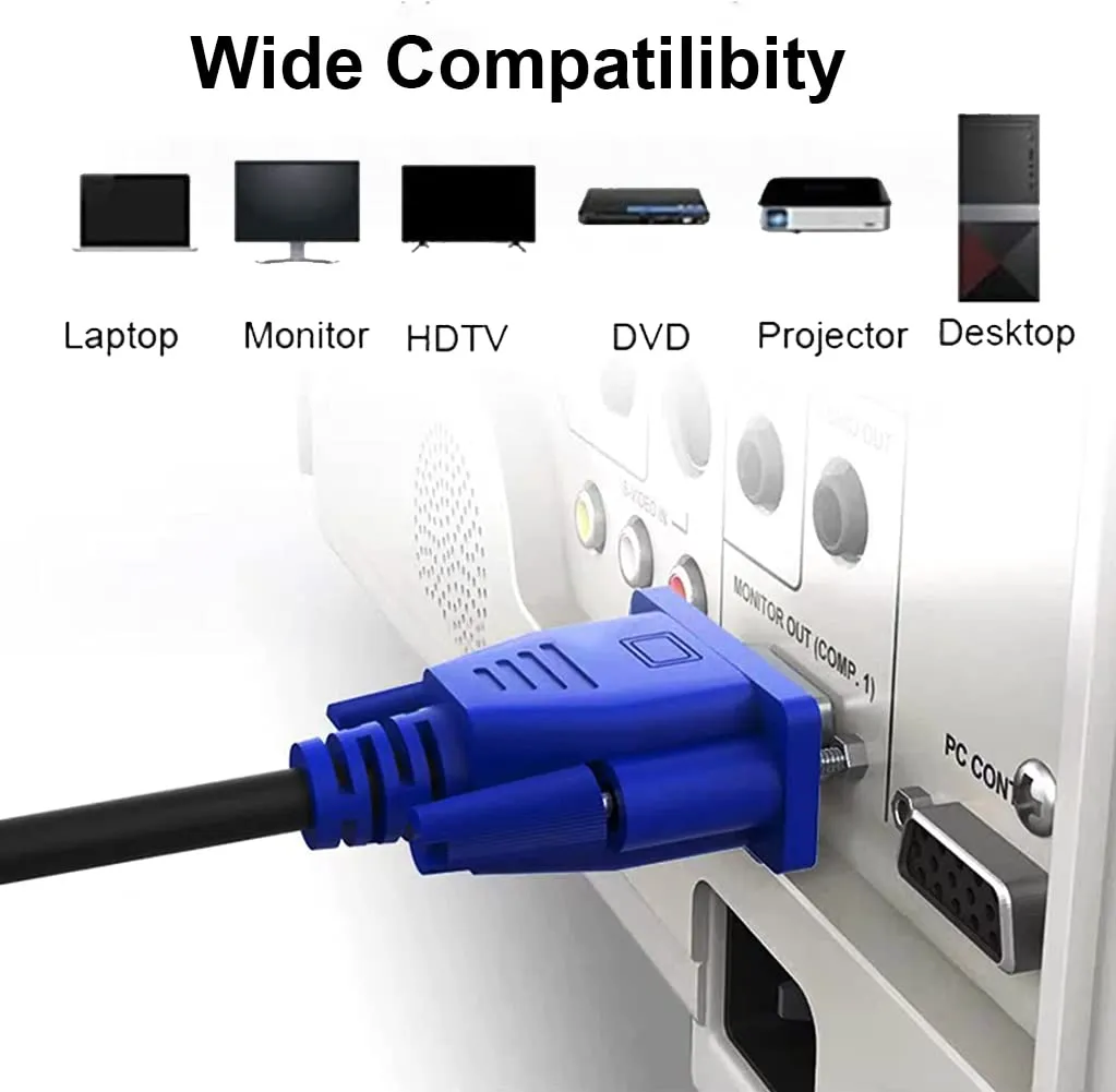 5-Pack VGA Cable 6 Feet,Male VGA to VGA Male Monitor Computer Cable Adapter Cord HD15 1080P Full HD High Resolutionfor TV Computer Projector-Blue