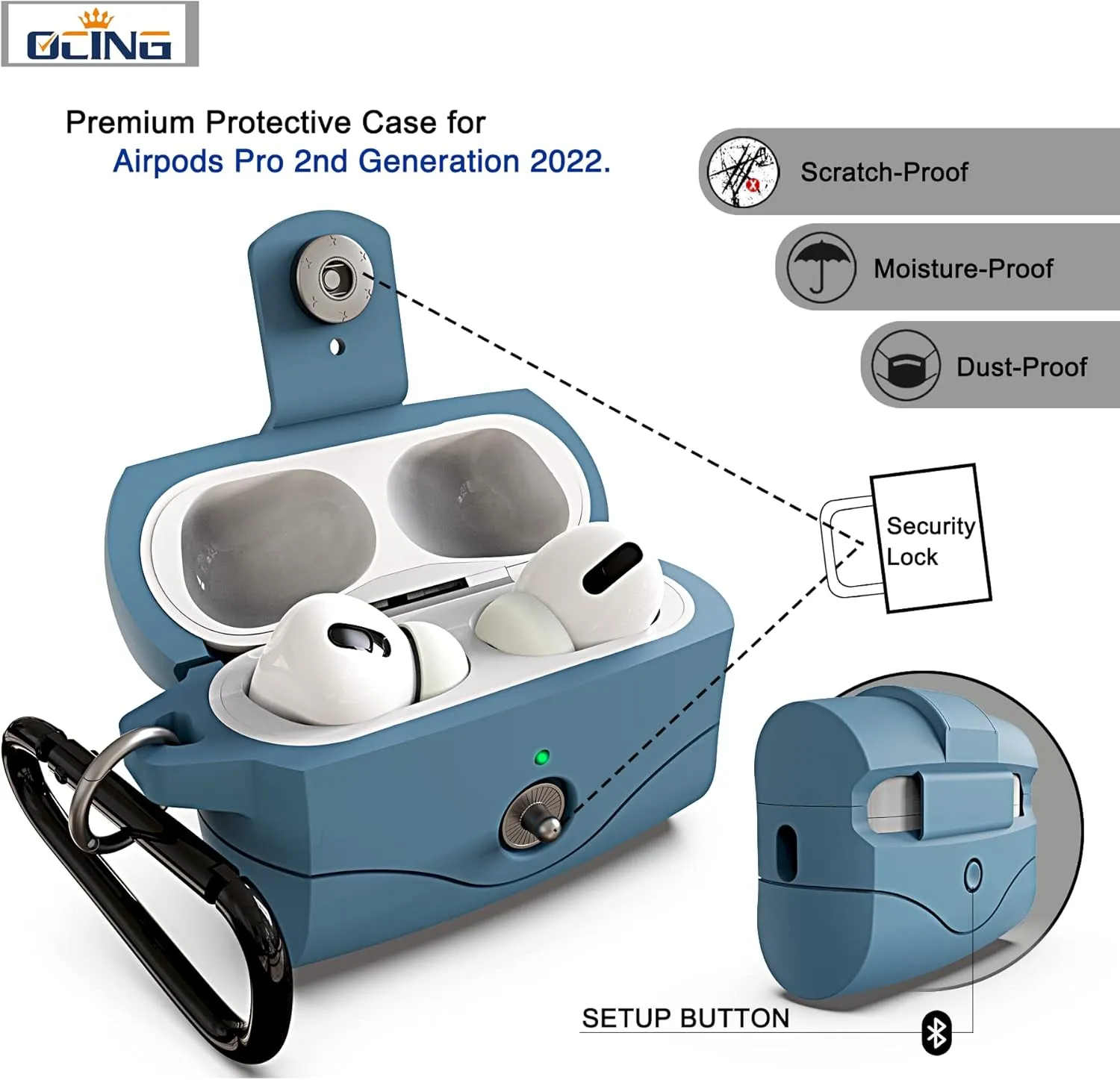 6 in One for Airpods Pro Case (2024/2023/2022/2019, 3rd/2nd/1st Gen), Soft Silicone Skin for AirPods Pro 2nd Generation Case with Secure Lock, Supports (USB-C) & Wireless Charging, AirBlue