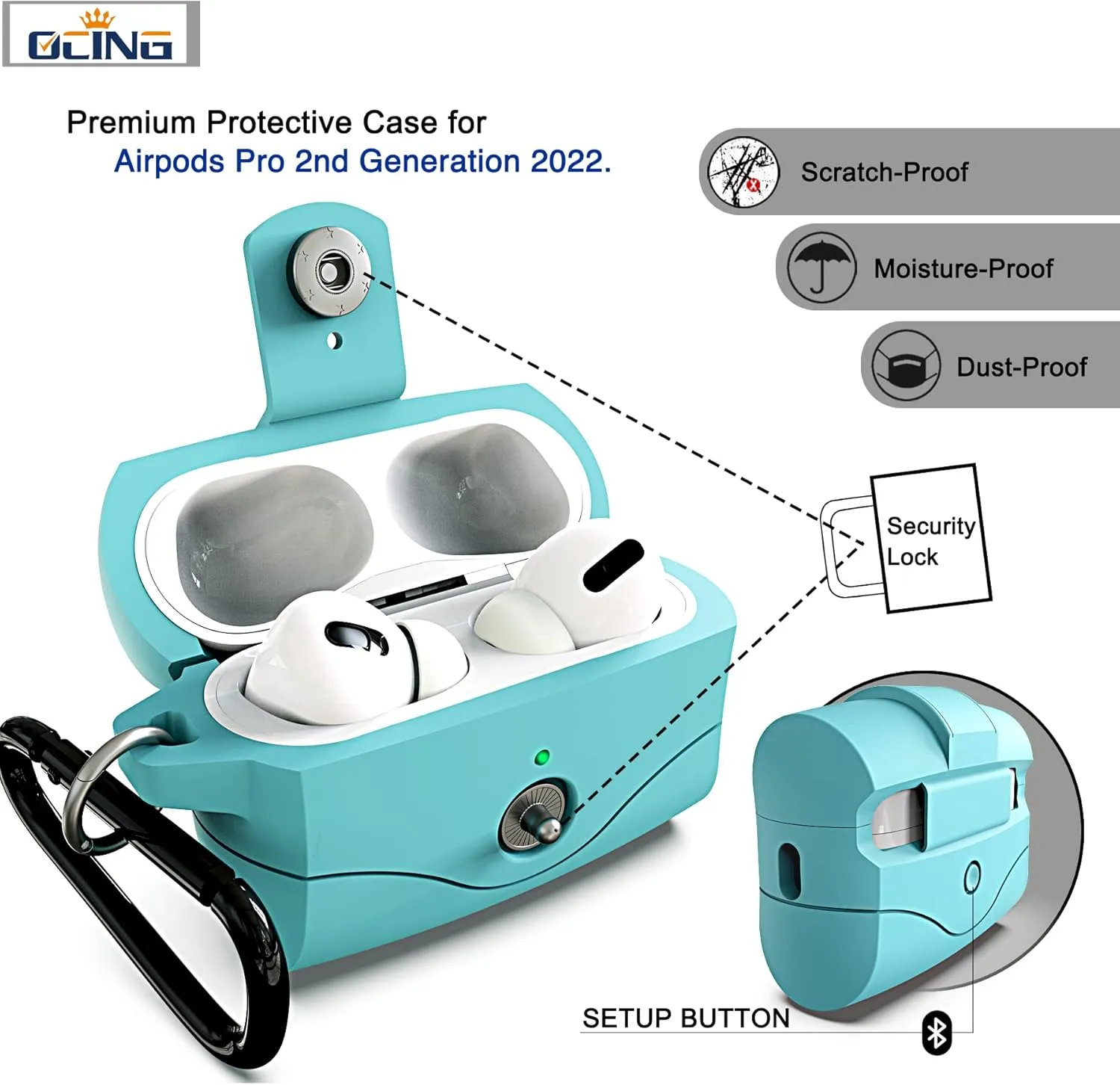 6 in One for Airpods Pro Case (2024/2023/2022/2019, 3rd/2nd/1st Gen), Soft Silicone Skin for AirPods Pro 2nd Generation Case with Secure Lock, Supports (USB-C) & Wireless Charging, Babyblue