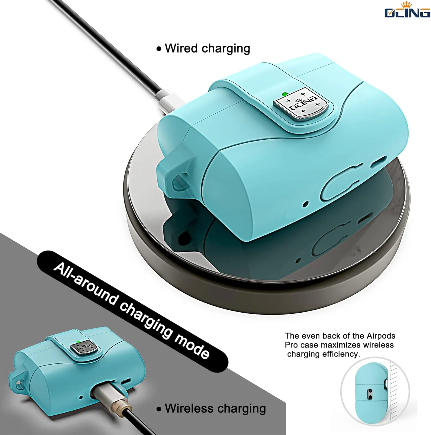6 in One for Airpods Pro Case (2024/2023/2022/2019, 3rd/2nd/1st Gen), Soft Silicone Skin for AirPods Pro 2nd Generation Case with Secure Lock, Supports (USB-C) & Wireless Charging, Babyblue