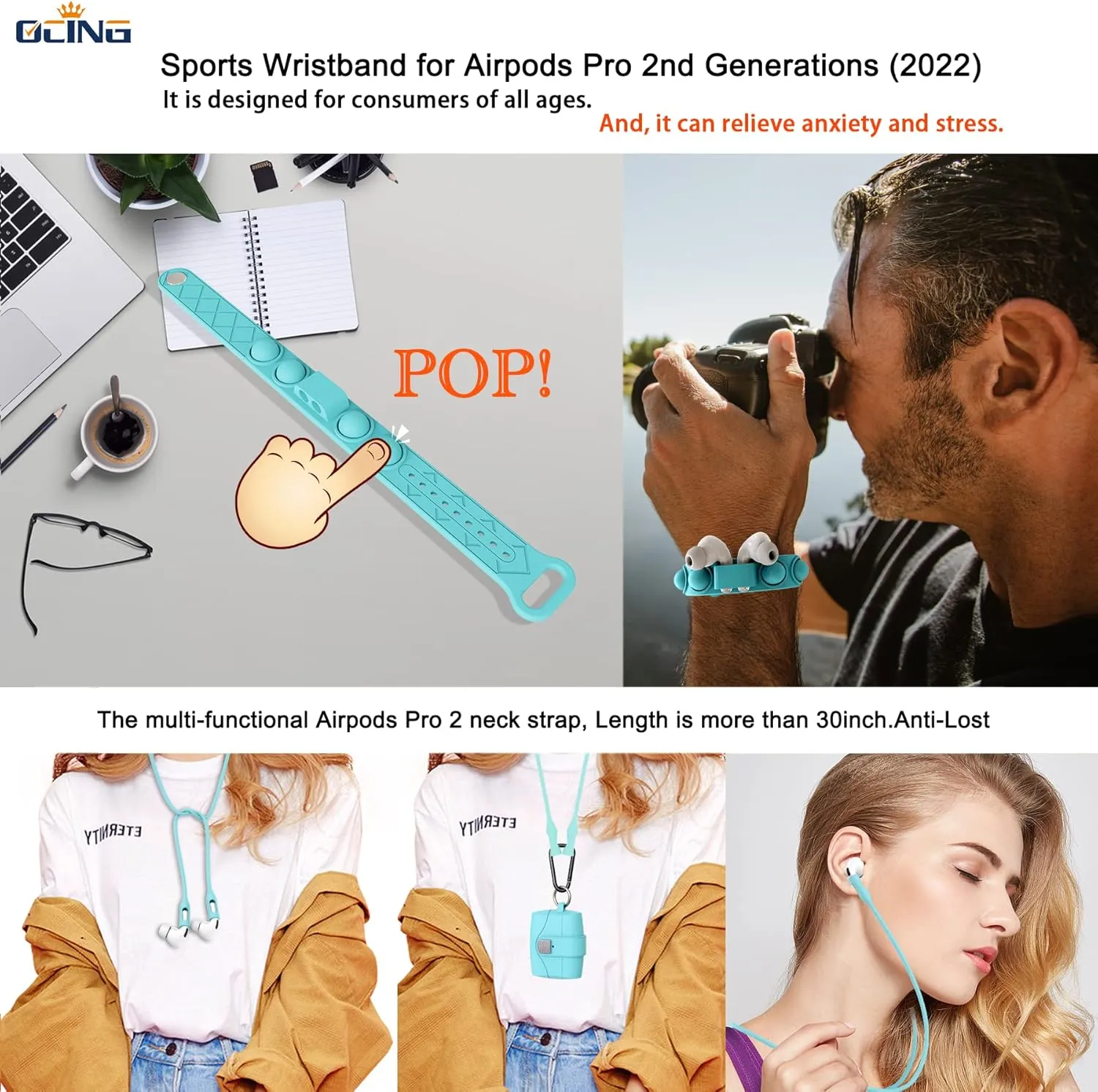 6 in One for Airpods Pro Case (2024/2023/2022/2019, 3rd/2nd/1st Gen), Soft Silicone Skin for AirPods Pro 2nd Generation Case with Secure Lock, Supports (USB-C) & Wireless Charging, Babyblue