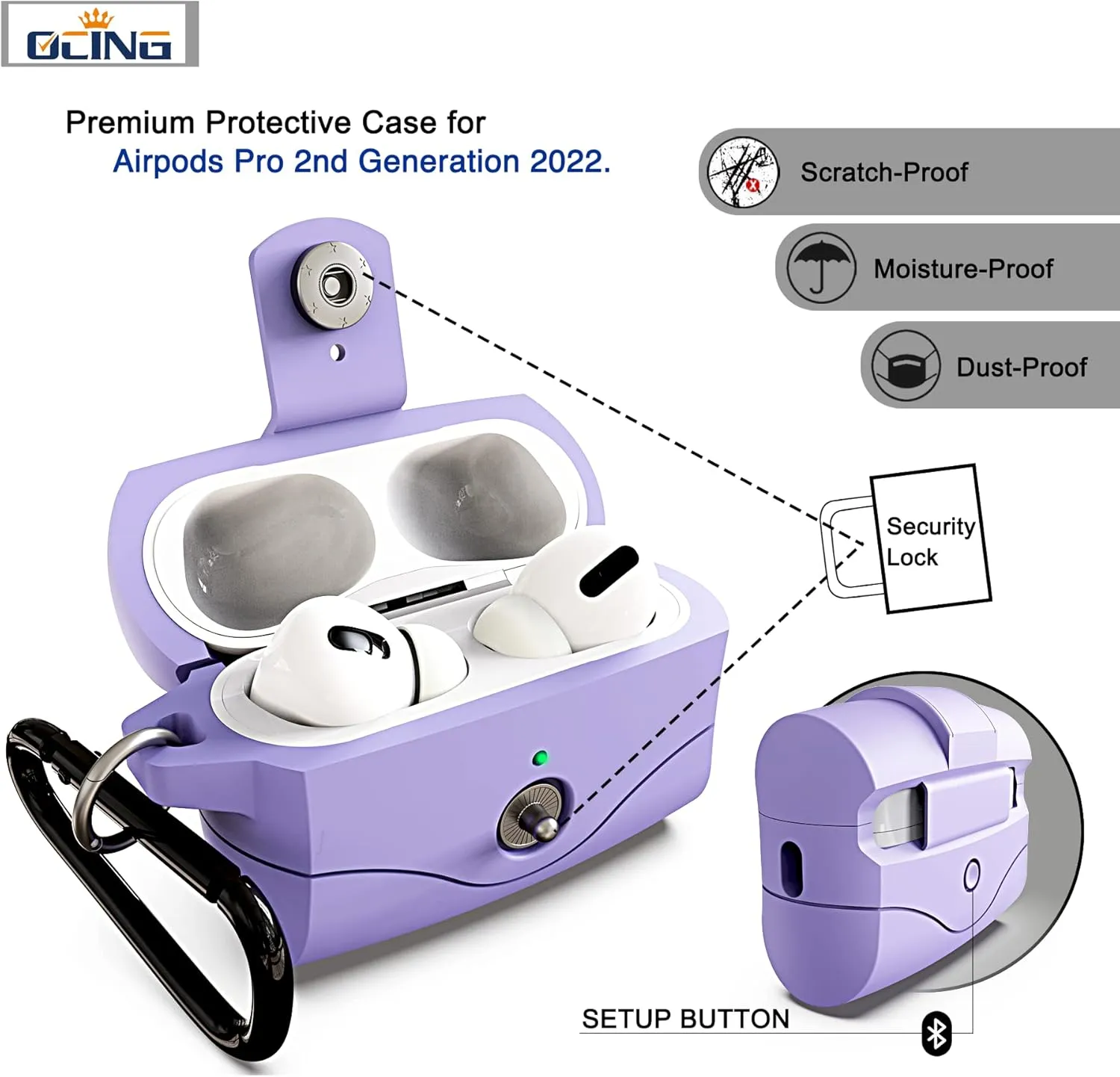 6 in One for Airpods Pro Case (2024/2023/2022/2019, 3rd/2nd/1st Gen), Soft Silicone Skin for AirPods Pro 2nd Generation Case with Secure Lock, Supports (USB-C) & Wireless Charging, babyPurple