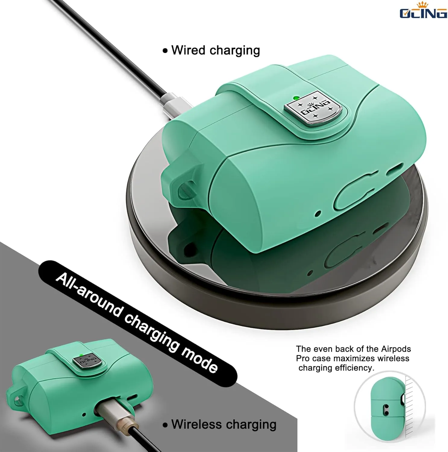 6 in One for Airpods Pro Case (2024/2023/2022/2019, 3rd/2nd/1st Gen), Soft Silicone Skin for AirPods Pro 2nd Generation Case with Secure Lock, Supports (USB-C) & Wireless Charging, MintGreen