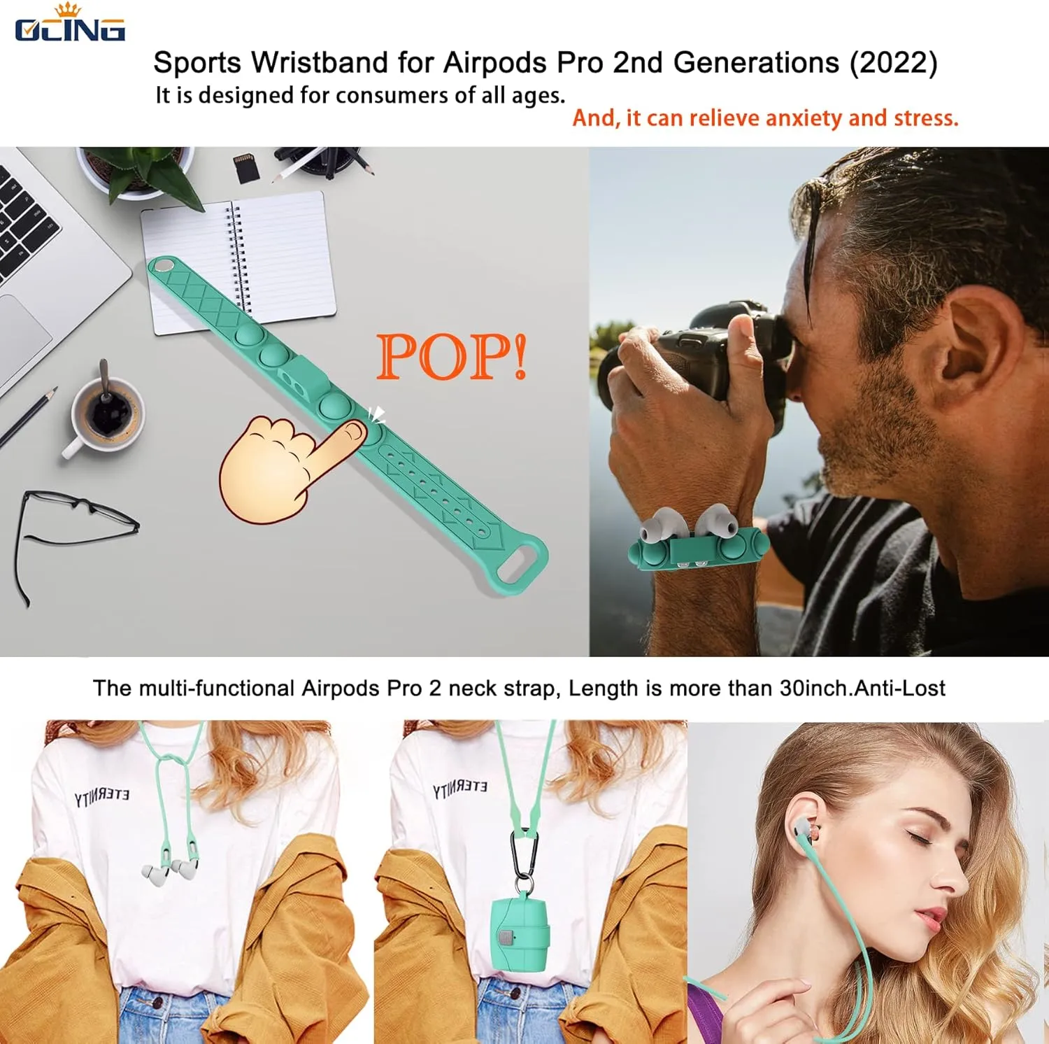 6 in One for Airpods Pro Case (2024/2023/2022/2019, 3rd/2nd/1st Gen), Soft Silicone Skin for AirPods Pro 2nd Generation Case with Secure Lock, Supports (USB-C) & Wireless Charging, MintGreen