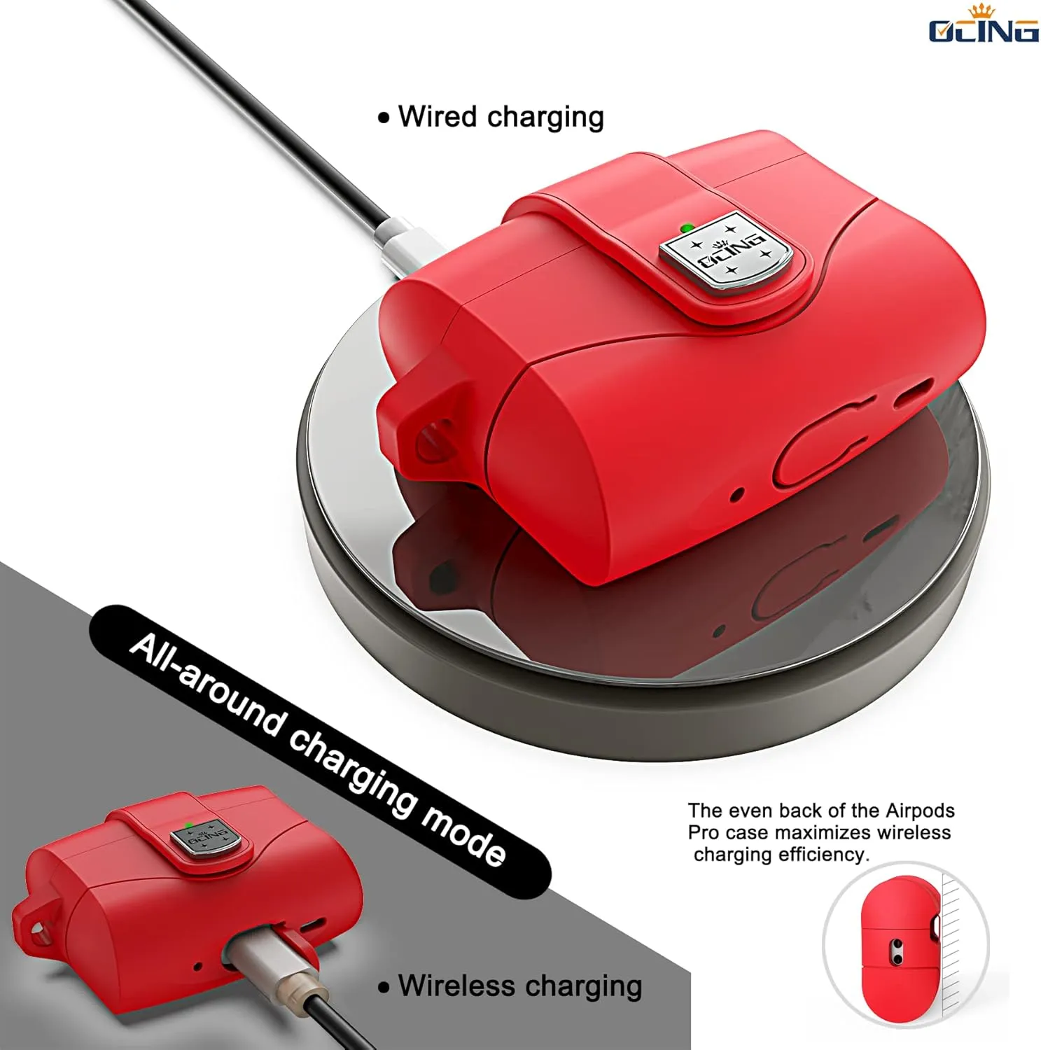 6 in One for Airpods Pro Case (2024/2023/2022/2019, 3rd/2nd/1st Gen), Soft Silicone Skin for AirPods Pro 2nd Generation Case with Secure Lock, Supports (USB-C) & Wireless Charging, Red