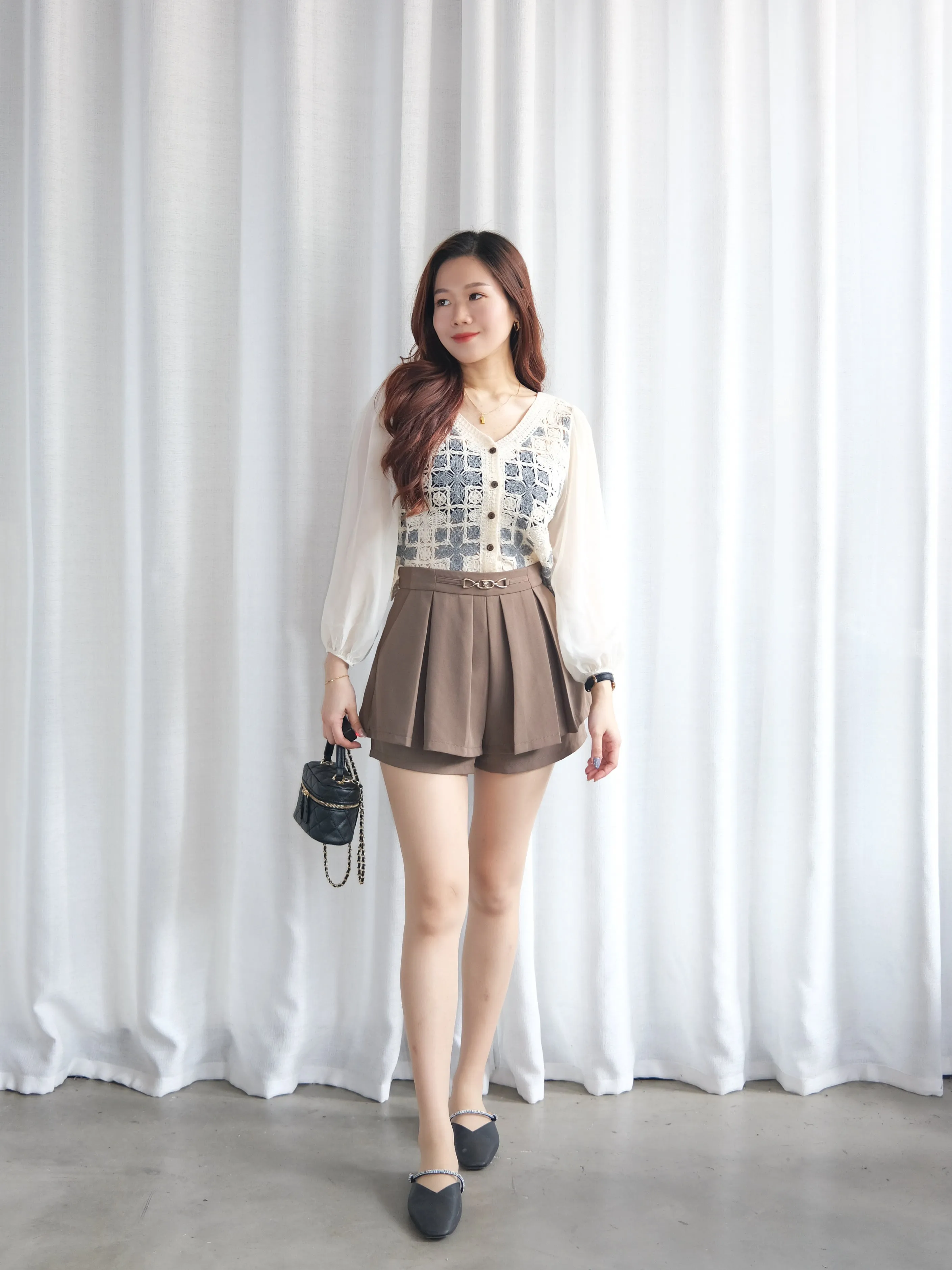 ACEWIN Front Pleated Silver Buckle High Waist Shorts (Size S-XL) 501770