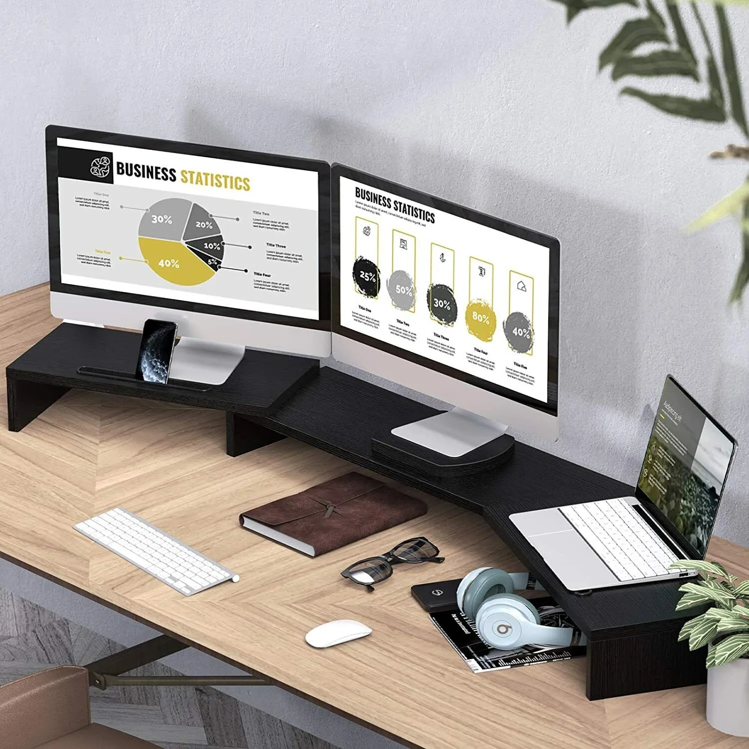 Adjustable Dual/Triple Monitor & Laptop Stand with Storage and Tilt