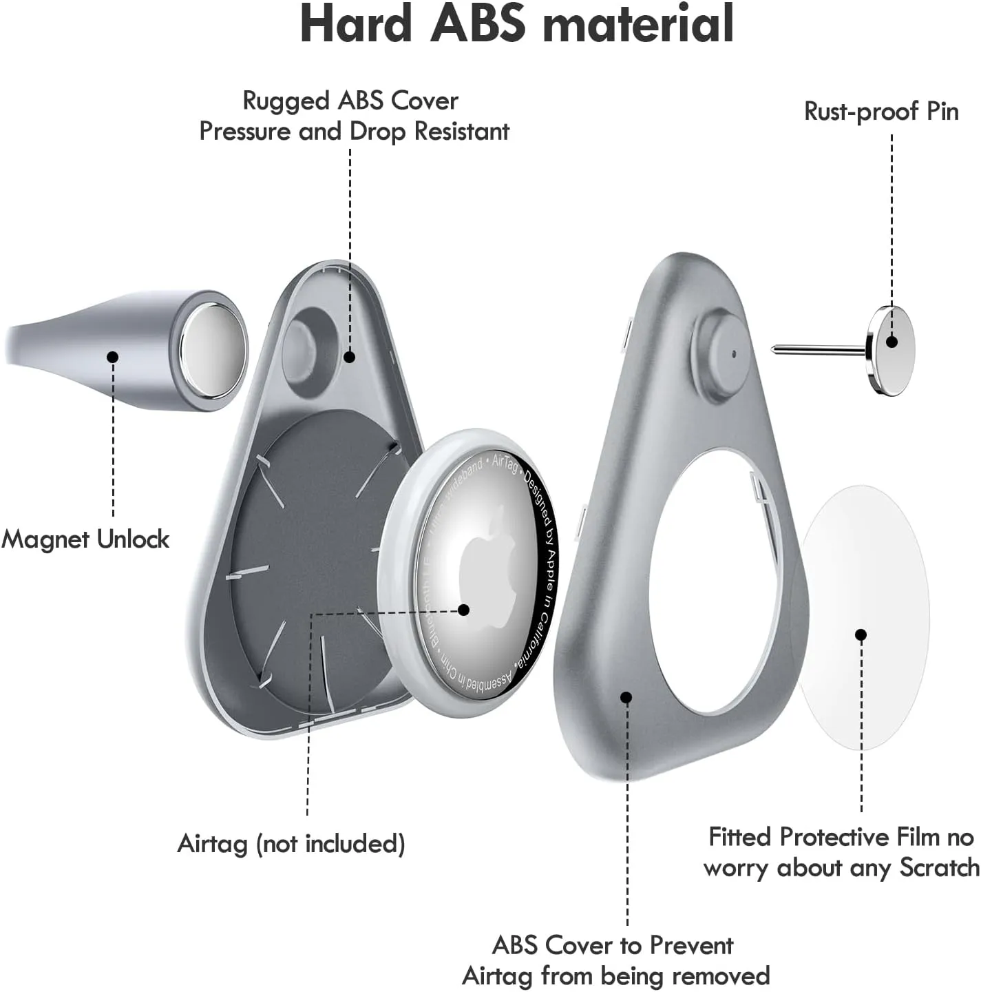 Airtag Holder for Kids Hidden,2PCS GPS Tracker Case, Anti-Removal Airtag ABS Case with Pins, Suitable for Children, Elderly, Pets, Backpack, LuggageGray,Navy Blue