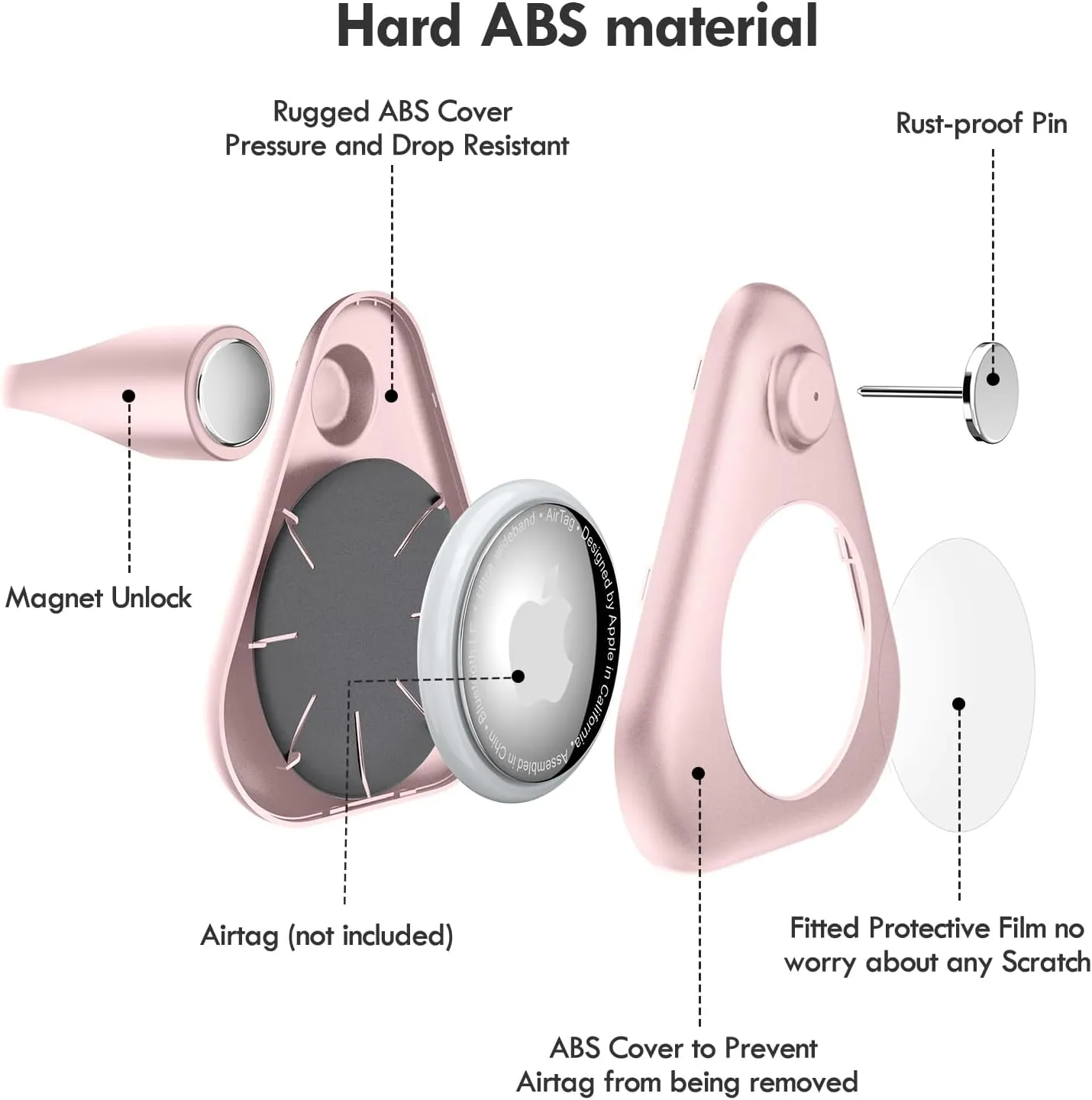 Airtag Holder for Kids Hidden,2PCS GPS Tracker Case, Anti-Removal Airtag ABS Case with Pins, Suitable for Children, Elderly, Pets, Backpack, LuggageWhite,Navy Blue,Pink,Black