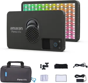 amaran Pano 60c Kit,Compact 60W RGBWW Full Color Panel Light,Support USB-C PD,CCT 2,300K-10,000K,12 Lighting Efects,APP Control w/Softbox Carrying Case Studio Light Photography Lighting (Charcoal)