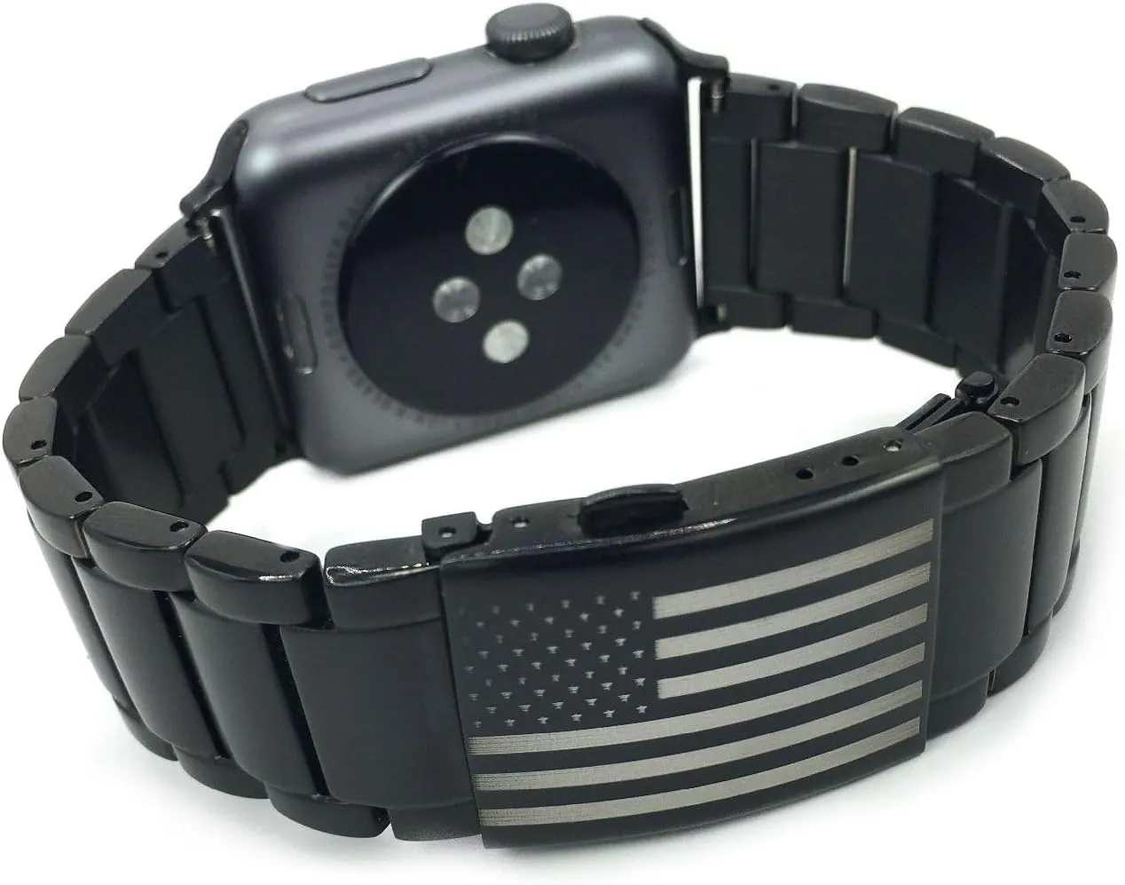 American USA Flag Apple Watch Band. Stainless Steel compatible with series 9, ultra 2, SE, 8 7 6 5 4 3 2 1 49mm 45mm 44mm 42mm 41mm 40mm 38mm men women solid metal links replacement bracelets iWatch adjustable