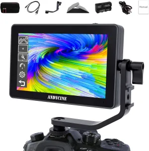 ANDYCINE A6 Plus V2 6" Touch Screen Camera Field Monitor Bundle - Full HD 1920x1080, 4K HDMI Input, 3D LUT, Waveform, Focus Assist with Battery, Carry Case & Sunshade