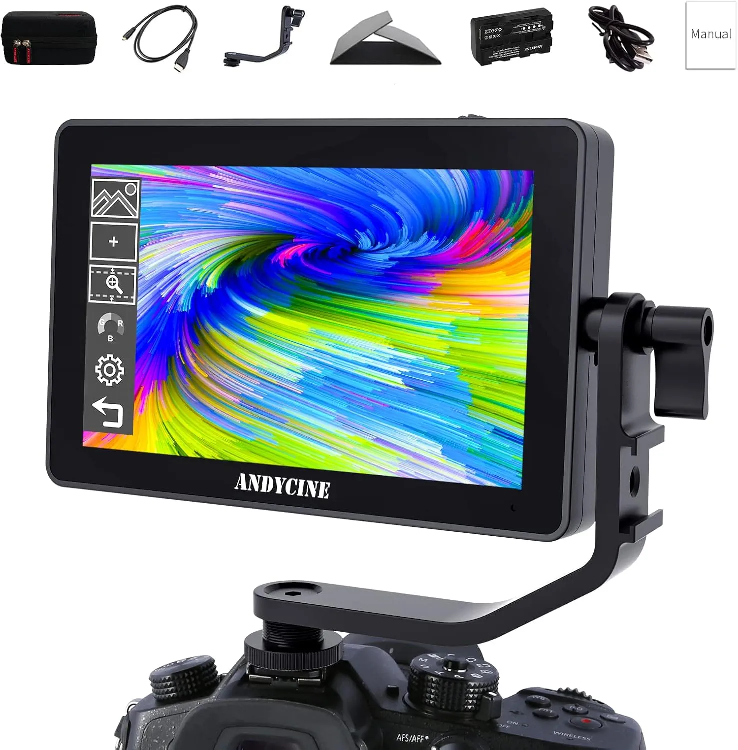 ANDYCINE A6 Plus V2 6" Touch Screen Camera Field Monitor Bundle - Full HD 1920x1080, 4K HDMI Input, 3D LUT, Waveform, Focus Assist with Battery, Carry Case & Sunshade