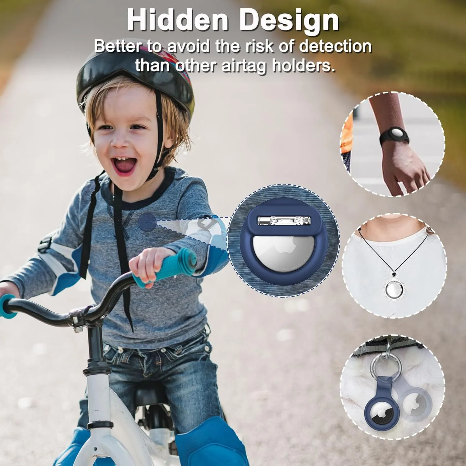 Apple Airtag Holder for Kids, 2 Pack Airtag Kids Hidden Holder with Safety Pins, GPS Tracker Case for Children, Elderly, Hidden Inside Clothes, Shoe, Backpack (Black Blue)