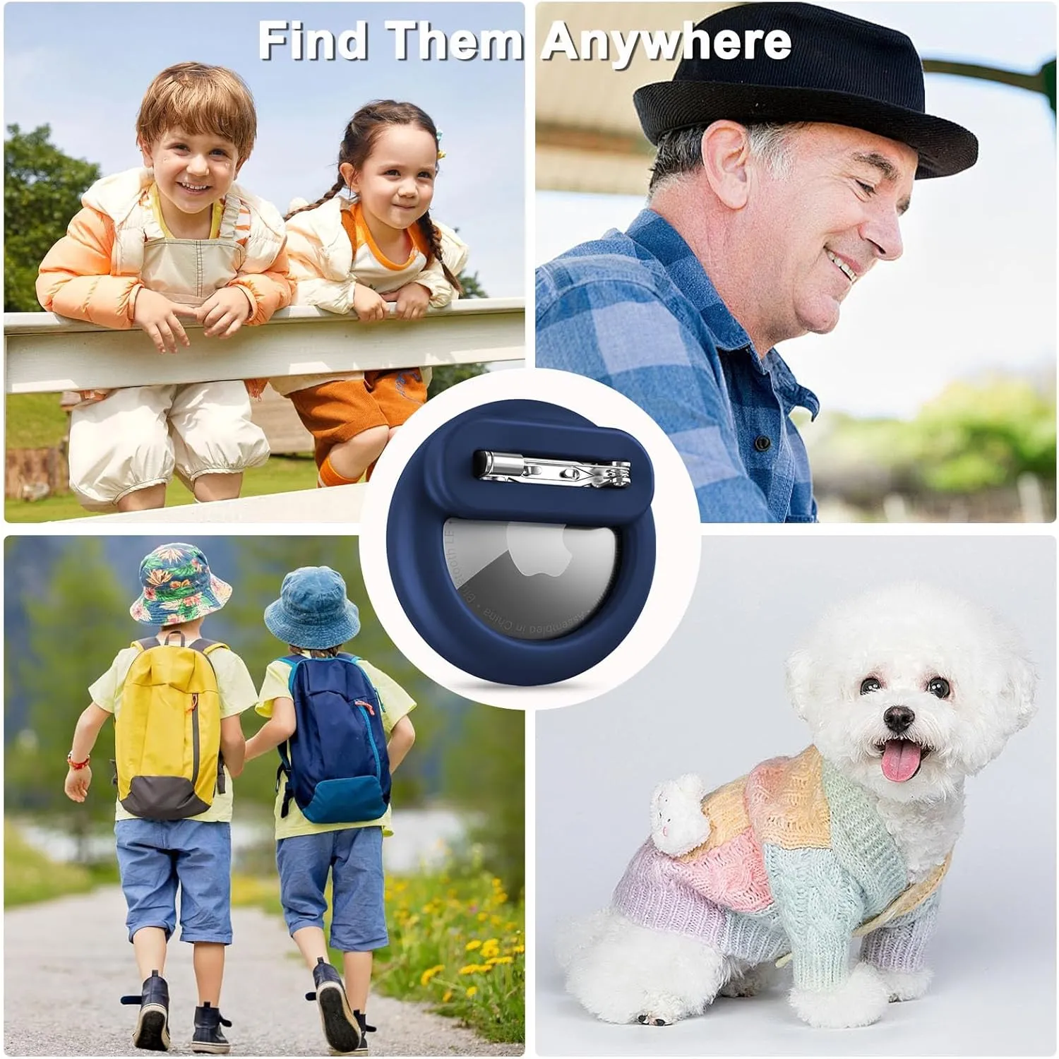 Apple Airtag Holder for Kids, 2 Pack Airtag Kids Hidden Holder with Safety Pins, GPS Tracker Case for Children, Elderly, Hidden Inside Clothes, Shoe, Backpack (Black Blue)