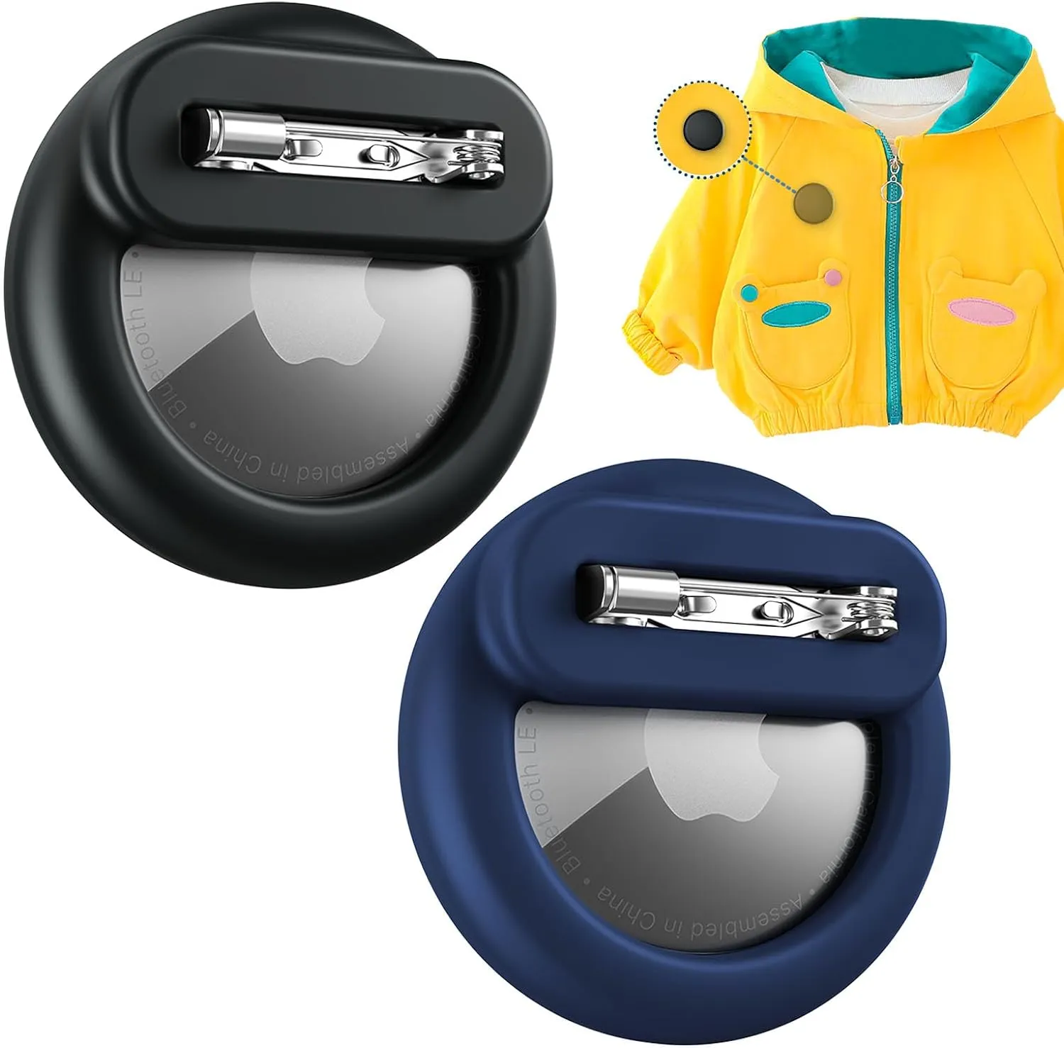 Apple Airtag Holder for Kids, 2 Pack Airtag Kids Hidden Holder with Safety Pins, GPS Tracker Case for Children, Elderly, Hidden Inside Clothes, Shoe, Backpack (Black Blue)