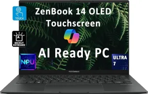 ASUS ZenBook 14 Pro OLED Q425 Business Laptop (14" FHD  Touchscreen, 100% DCI-P3 500 nits, Intel Ultra 7 155H (> i7-13700H), 16GB LPDDR5X-7467MHz, 2TB SSD) AI PC, Backlit, FHD Webcam, Win 11 Pro, Grey