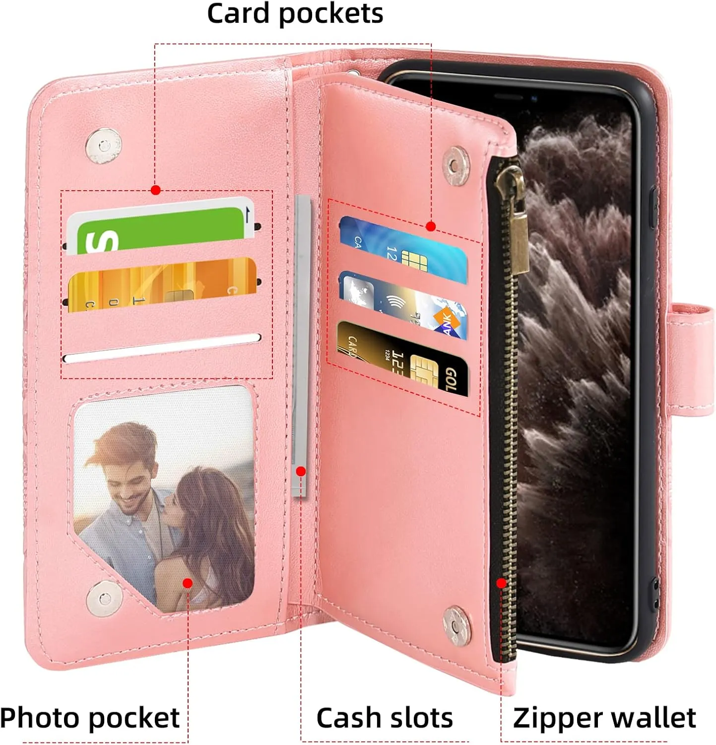 Asuwish Compatible with iPhone 11 Pro 5.8 Wallet Case and Tempered Glass Screen Protector Flower Leather Flip Card Holder Stand Cell Phone Cover for iPhone11pro iPhone11 i XI 11s 11pro Women Rose Gold