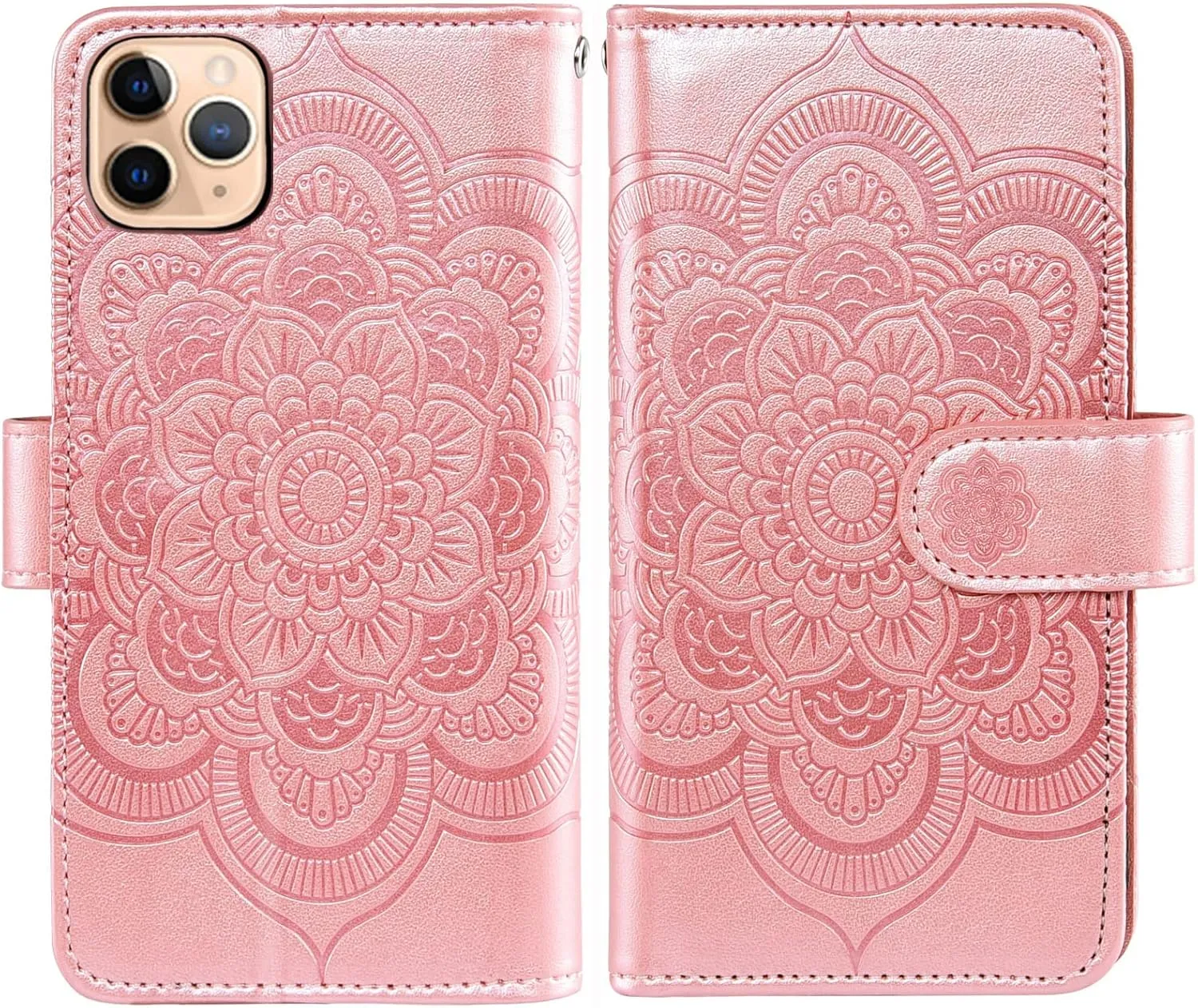Asuwish Compatible with iPhone 11 Pro 5.8 Wallet Case and Tempered Glass Screen Protector Flower Leather Flip Card Holder Stand Cell Phone Cover for iPhone11pro iPhone11 i XI 11s 11pro Women Rose Gold